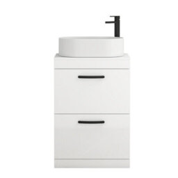 Royal Bathrooms Turin 600mm Freestanding Bathroom Vanity Unit With Sink 2 Drawer Gloss White & Peak Countertop Basin - thumbnail 5