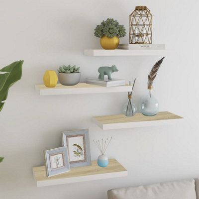 Berkfield Floating Wall Shelves 4 Pcs Oak And White 60X23.5X3.8 Cm Mdf - image 1