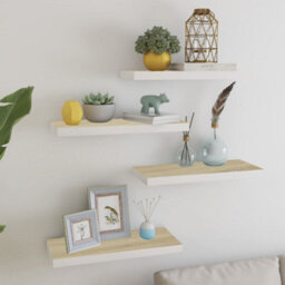 Berkfield Floating Wall Shelves 4 Pcs Oak And White 60X23.5X3.8 Cm Mdf - thumbnail 1
