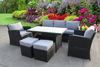 UK Leisure World Rattan Wicker Conservatory Outdoor Garden Furniture Dining Set Corner Sofa Table Black - image 1