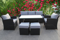 UK Leisure World Rattan Wicker Conservatory Outdoor Garden Furniture Dining Set Corner Sofa Table Black - thumbnail 2