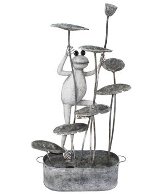 Outdoor Living UK Metal Frog On Lily Pads Modern Metal Water Feature With Cover