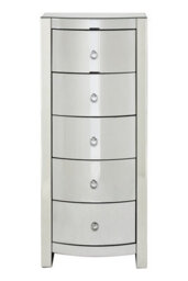 Orsina Bevelled Curved Tall Boy Drawers, Mirrored Glass Finish Chest For Bedroom, Ample Storage 5 Drawer Tall Chest - thumbnail 6