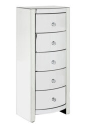 Orsina Bevelled Curved Tall Boy Drawers, Mirrored Glass Finish Chest For Bedroom, Ample Storage 5 Drawer Tall Chest - thumbnail 2