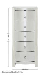 Orsina Bevelled Curved Tall Boy Drawers, Mirrored Glass Finish Chest For Bedroom, Ample Storage 5 Drawer Tall Chest - thumbnail 5