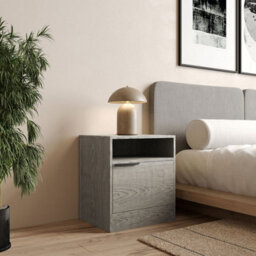 Urbn-Living Urbnliving 49.5Cm Height 1-Door Bedside Cedar Grey Table Cabinet Nightstand Storage Shelf Unit Bedroom Furniture - thumbnail 1