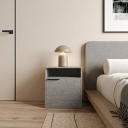 Urbn-Living Urbnliving 49.5Cm Height 1-Door Bedside Cedar Grey Table Cabinet Nightstand Storage Shelf Unit Bedroom Furniture - thumbnail 2