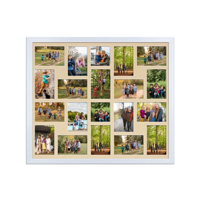 AK Frames 80X70Cm White Classic Multi Photo Frame With Ivory Mount - Holds 20 Apertures (18X) 6X4, (2X) 4X4 Photos - image 1