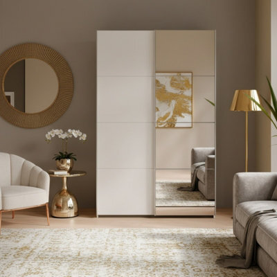 Sophistispace 120L Modern Contoured Wardrobe Cabinet High Gloss Fronts With Ergonomic Design With Mirror White - image 1