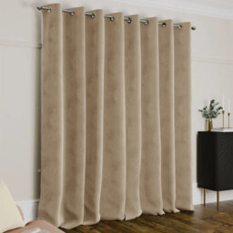 Ameha Beige Velvet Crushed Curtains Blackout Thermal Insulated Ring Top Ready Made Door Curtain Single Panel 66'' X 84'' - thumbnail 5