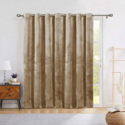 Ameha Beige Velvet Crushed Curtains Blackout Thermal Insulated Ring Top Ready Made Door Curtain Single Panel 66'' X 84'' - thumbnail 4