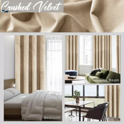 Ameha Beige Velvet Crushed Curtains Blackout Thermal Insulated Ring Top Ready Made Door Curtain Single Panel 66'' X 84''