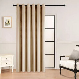 Ameha Beige Velvet Crushed Curtains Blackout Thermal Insulated Ring Top Ready Made Door Curtain Single Panel 66'' X 84'' - thumbnail 2