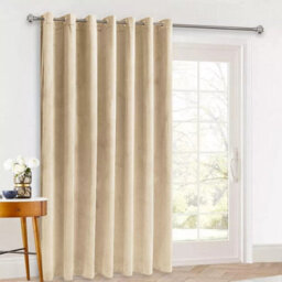 Ameha Beige Velvet Crushed Curtains Blackout Thermal Insulated Ring Top Ready Made Door Curtain Single Panel 66'' X 84'' - thumbnail 3
