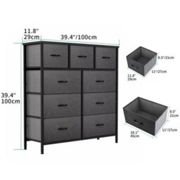 9 Drawer Fabric Dresser Chest Of Drawers Bedroom Bedside Storage Organizer - thumbnail 2