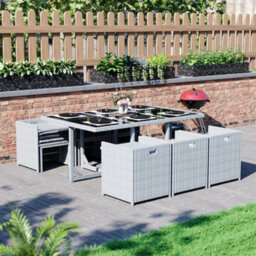 Lassic Garden Vida Grey Cuba Rattan Garden Furniture Set Patio Conservatory Balcony Outdoor 10 Seater Piece Glass Top Table, Ukfr - thumbnail 6