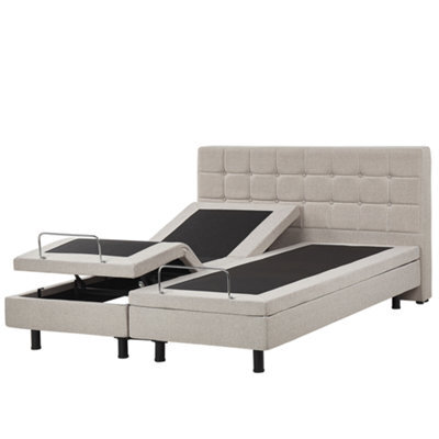 Beliani Adjustable Bed Fabric Duke 160 X 200 Cm (Eu King Size) Beige - image 1