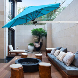 Costway Wall-Mounted Umbrella Water-Proof Cantilever Parasols Tilting Sunshade Umbrella W/ Adjustable Pole - thumbnail 3