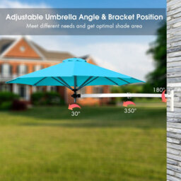 Costway Wall-Mounted Umbrella Water-Proof Cantilever Parasols Tilting Sunshade Umbrella W/ Adjustable Pole - thumbnail 6