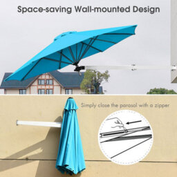 Costway Wall-Mounted Umbrella Water-Proof Cantilever Parasols Tilting Sunshade Umbrella W/ Adjustable Pole - thumbnail 7