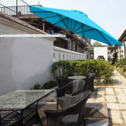 Costway Wall-Mounted Umbrella Water-Proof Cantilever Parasols Tilting Sunshade Umbrella W/ Adjustable Pole - thumbnail 4
