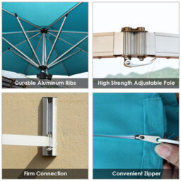 Costway Wall-Mounted Umbrella Water-Proof Cantilever Parasols Tilting Sunshade Umbrella W/ Adjustable Pole - thumbnail 8