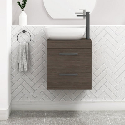 Royal Bathrooms 500mm Wall Hung Vanity Unit 2 Drawer Grey Elm & Elva Countertop Basin With Matt Black Handle - image 1