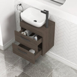 Royal Bathrooms 500mm Wall Hung Vanity Unit 2 Drawer Grey Elm & Elva Countertop Basin With Matt Black Handle - thumbnail 3