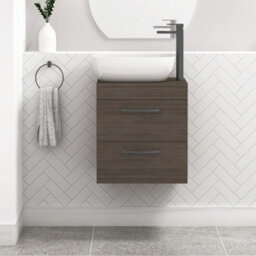 Royal Bathrooms 500mm Wall Hung Vanity Unit 2 Drawer Grey Elm & Elva Countertop Basin With Matt Black Handle - thumbnail 1