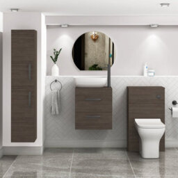Royal Bathrooms 500mm Wall Hung Vanity Unit 2 Drawer Grey Elm & Elva Countertop Basin With Matt Black Handle - thumbnail 2