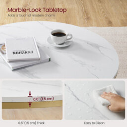 LEDREM Coffee Table, Living Room Table, Sofa Cocktail Table Faux Marble Round, Tempered Glass Storage Shelf, Easy To Assemble - thumbnail 7