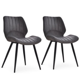 Homcom Set Of 2 Pu Leather Dining Chair Moulded Seats Steel Frame Grey - thumbnail 2
