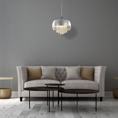 Milagro Luna Pendant 21Cm 1Xe14 Designer Light Crafted From A Chrome Fitting And Glass Shades With Suspended Crystals - image 1