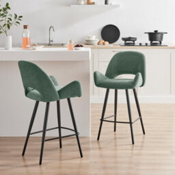 Furniturebox Uk 2X Layla Green Fabric Bar Chairs - thumbnail 1
