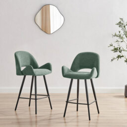 Furniturebox Uk 2X Layla Green Fabric Bar Chairs - thumbnail 2
