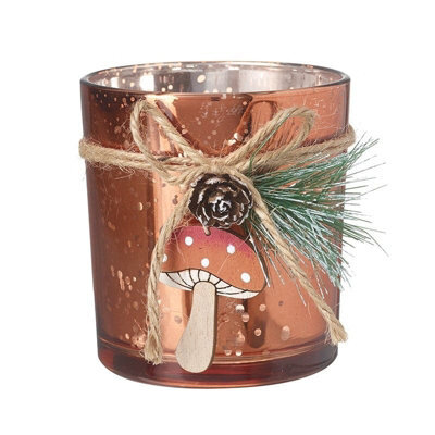 Heaven Sends Christmas Bronze Mottled Glass Candle Holder With Toadstool, 8 X 7.3 Cm