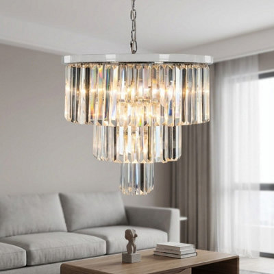 Garden Greatness Hanging Chrome Prism Drop Cascade Chandelier - image 1