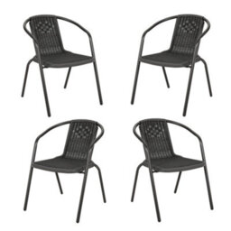 Thehotsale 150Cm L Garden Metal Slatted Coffee Table With Four Rattan Chairs Outdoor Table In Black - thumbnail 8
