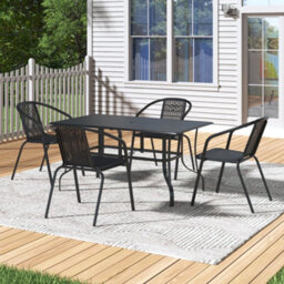 Thehotsale 150Cm L Garden Metal Slatted Coffee Table With Four Rattan Chairs Outdoor Table In Black - thumbnail 2