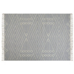 Beliani Handmade Oriental Geometric Tribal Rug 140 X 200 Cm Off-White Grey Cotton-Wool Tassels - thumbnail 3