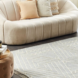 Beliani Handmade Oriental Geometric Tribal Rug 140 X 200 Cm Off-White Grey Cotton-Wool Tassels - thumbnail 2