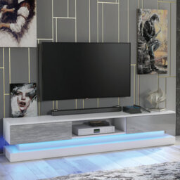 Tv Unit 180Cm Sideboard Cabinet Cupboard Tv Stand Living Room High Gloss Doors - White & Grey