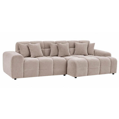 Furnishings For Less UK Jenson Beige Right Hand Facing Plush Velvet Corner Sofa With Chaise - image 1