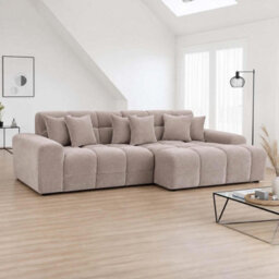 Furnishings For Less UK Jenson Beige Right Hand Facing Plush Velvet Corner Sofa With Chaise - thumbnail 2
