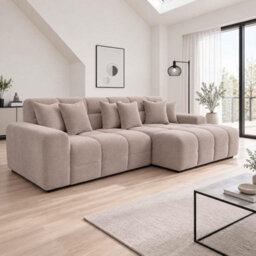 Furnishings For Less UK Jenson Beige Right Hand Facing Plush Velvet Corner Sofa With Chaise - thumbnail 3