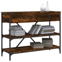Berkfield Console Table With Drawers And Shelves Smoked Oak Engineered Wood - thumbnail 3