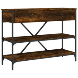 Berkfield Console Table With Drawers And Shelves Smoked Oak Engineered Wood - thumbnail 2