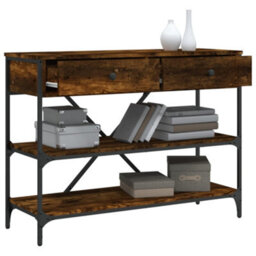 Berkfield Console Table With Drawers And Shelves Smoked Oak Engineered Wood - thumbnail 4