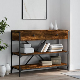 Berkfield Console Table With Drawers And Shelves Smoked Oak Engineered Wood - thumbnail 1