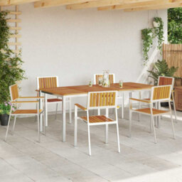 Berkfield Garden Dining Set 7 Pcs Brown Solid Acacia Wood - thumbnail 4